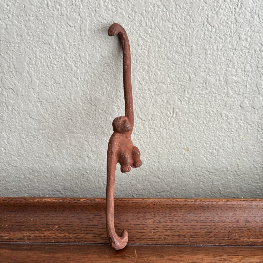 Cast Iron Monkey Hook 8" Rusty Garden Hanging Plant